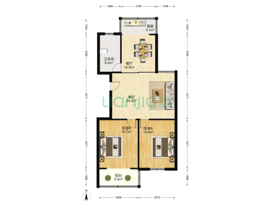 紫东花苑南区 2室2厅1卫 100平方