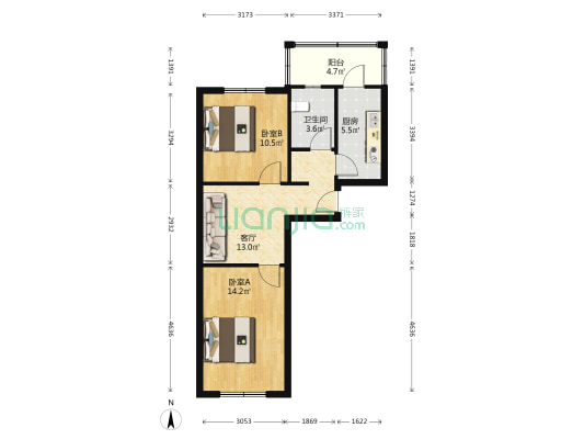 程林北里 2室1厅1卫 66平方