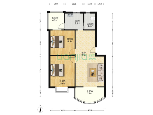 亲水滩 2室1厅1卫 84平方