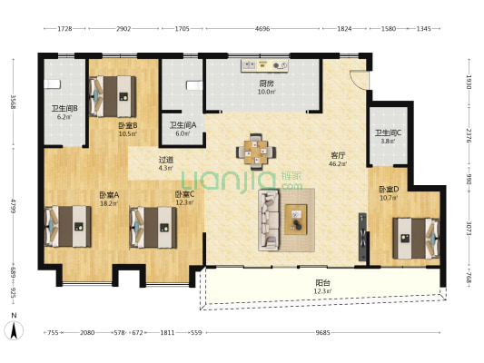 世外旭辉城 4室1厅3卫 173平方