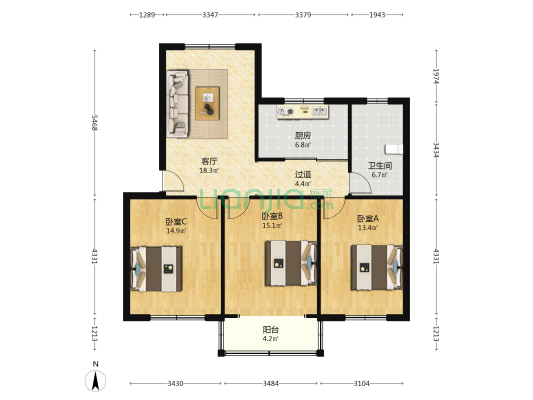 新建新村 3室1厅1卫 103平方