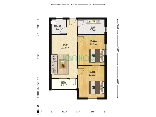 上高街道利民社区 2室1厅1卫 76平方
