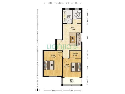 黎明花园 2室1厅1卫 77平方