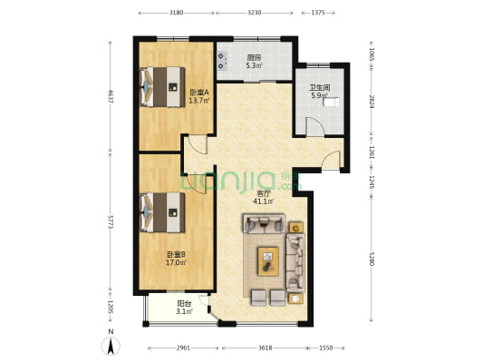 逸嘉园 2室1厅1卫 108平方