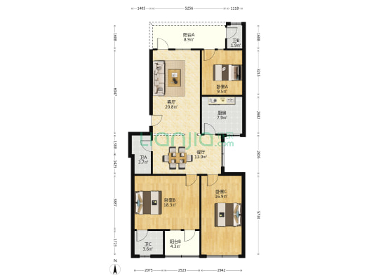 凝华苑 3室2厅3卫 122平方