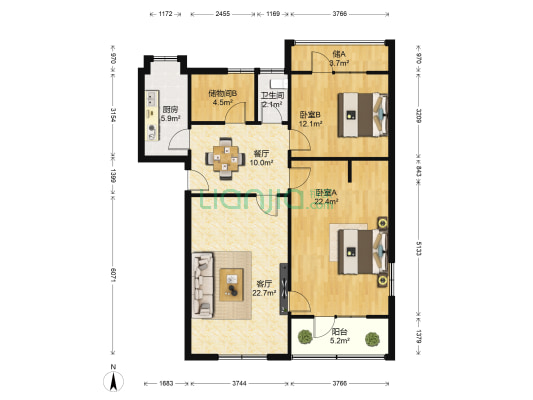 商业街50号 2室2厅1卫 108平方