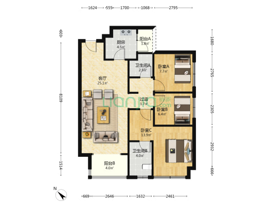 保利时区 3室1厅2卫 97平方