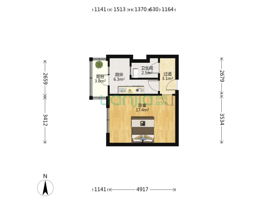 北京街 1室0厅1卫 42平方