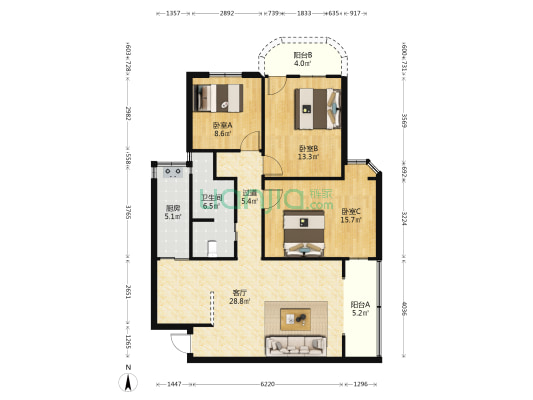 烟草宿舍 3室1厅1卫 100平方