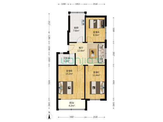 和平二区 3室1厅1卫 73平方