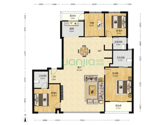 中粮奥体壹号三期 4室1厅3卫 169平方