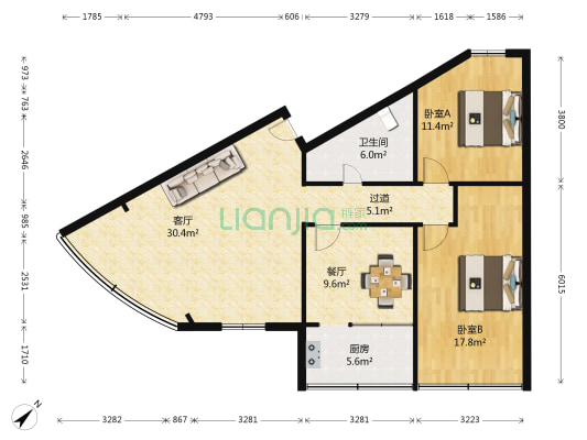 贵乌南路123号 2室2厅1卫 91平方