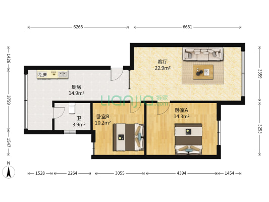 宝山南路201号 2室1厅1卫 75平方
