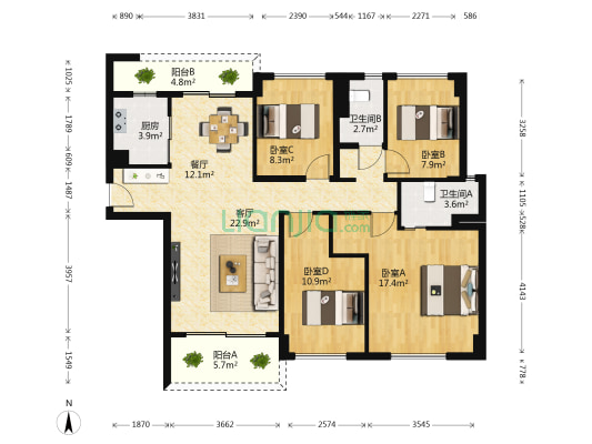 碧桂园剑桥郡 4室2厅2卫 127平方