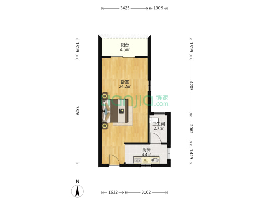 丽豪苑 1室0厅1卫 45平方
