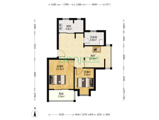 虎阜花园东区 2室1厅1卫 55平方