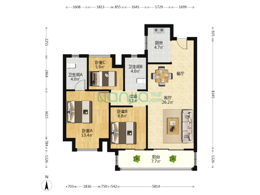 滨江正荣府 3室1厅2卫 105平方