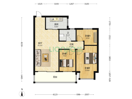 恒大悦珑湾二期 3室1厅1卫 101平方