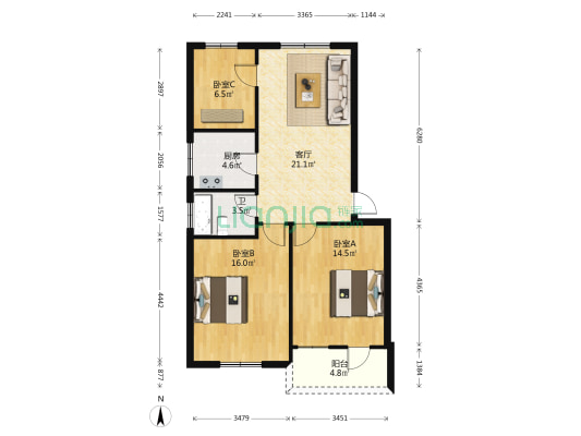 木鸭埭 3室1厅1卫 85平方