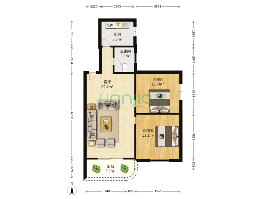 江华里 2室1厅1卫 80平方