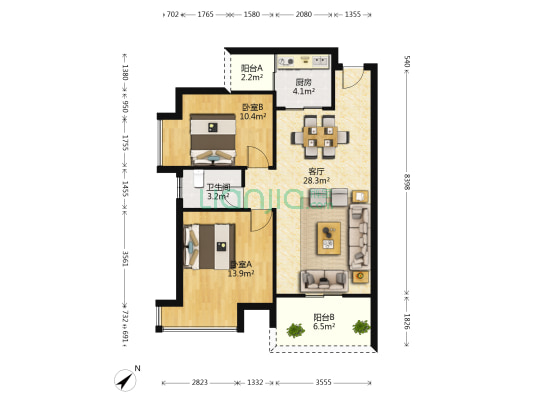 金汇华庭 2室1厅1卫 83平方