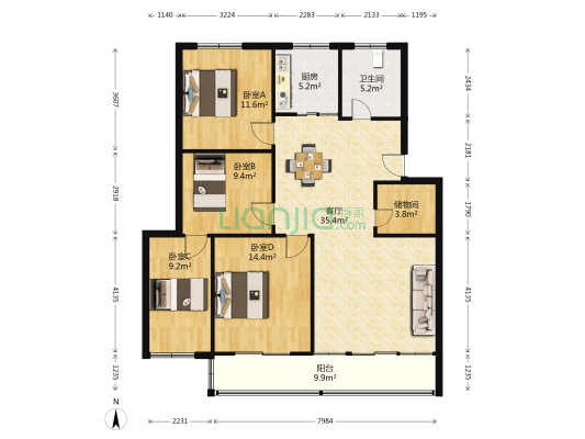 华兴楼 4室1厅1卫 121平方