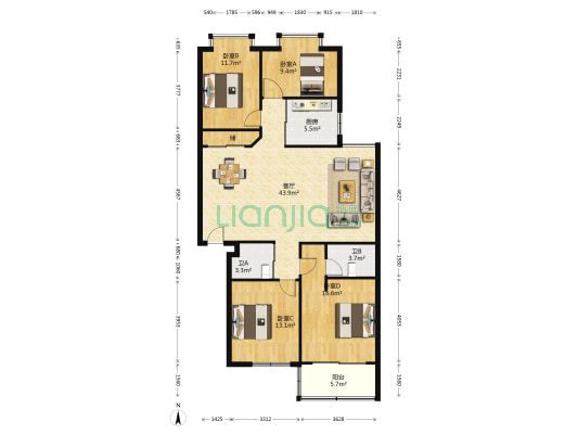 望云锦园 4室1厅2卫 135平方