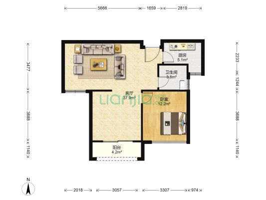 龙联郎郡 1室1厅1卫 83平方
