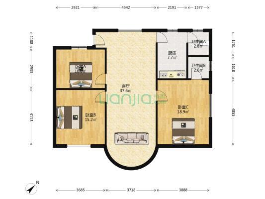 万江万福路23号 3室1厅2卫 106平方