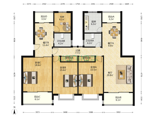 明安馨苑 4室3厅2卫 179平方