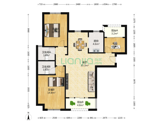 中维·月桥花院 3室1厅2卫 111平方