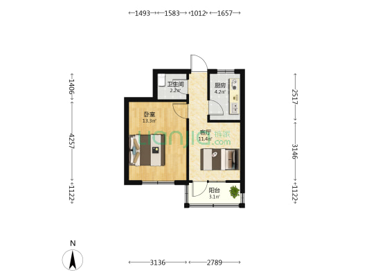 胜利街一号院 1室1厅1卫 44平方