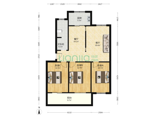 汶水花园南区 3室2厅1卫 110平方