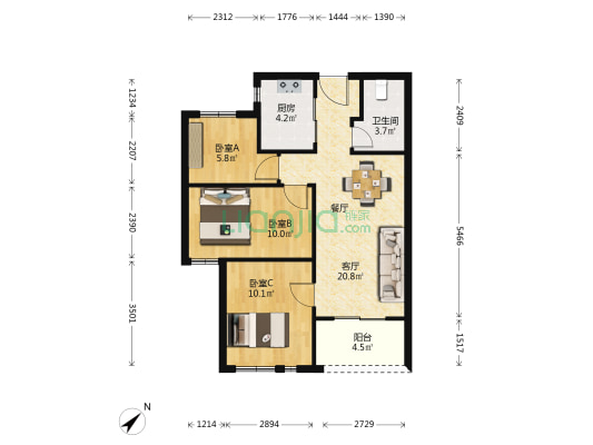 天空之城 3室1厅1卫 76平方