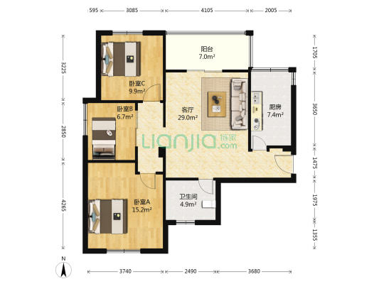 锦湖金利花园二期 3室1厅1卫 103平方