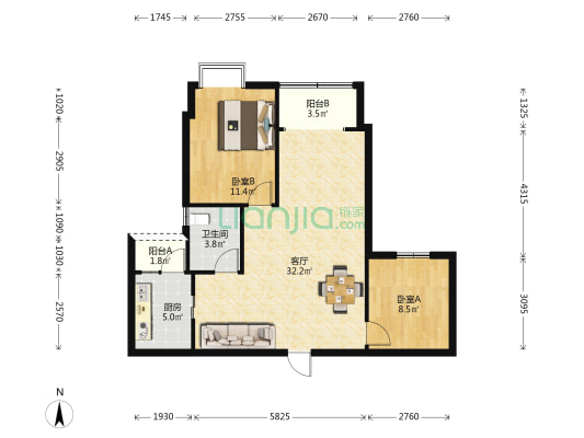 新港东路80号大院 2室1厅1卫 93平方