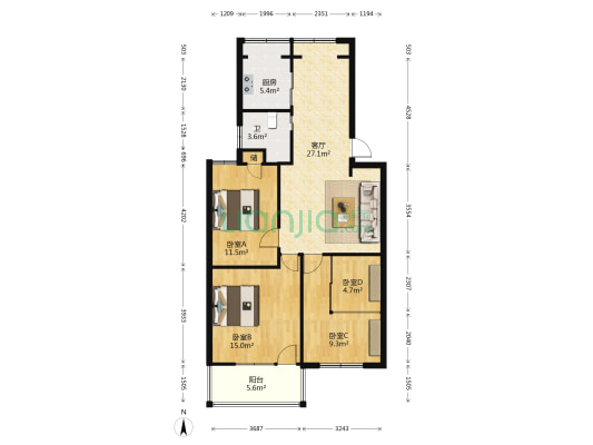 河口新村 4室1厅1卫 96平方