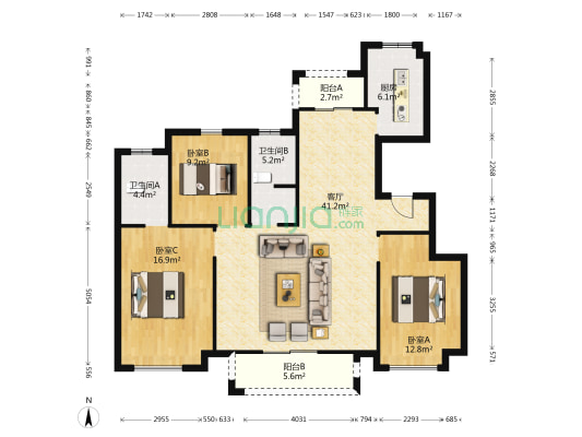 信达城铂悦公馆 3室1厅2卫 127平方