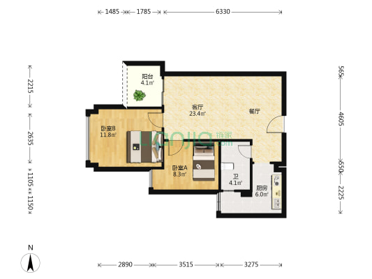 华盈尚轩 2室1厅1卫 76平方