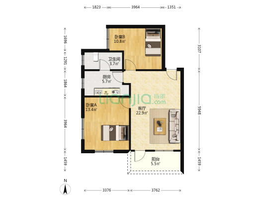 涌南路7号 2室1厅1卫 72平方