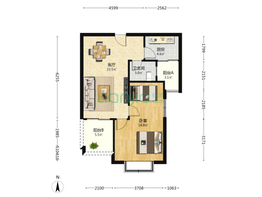 银太家园 1室1厅1卫 72平方