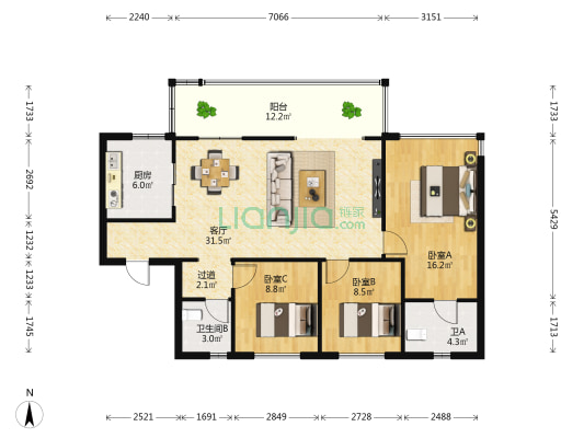 万科理想城D区 3室1厅2卫 108平方