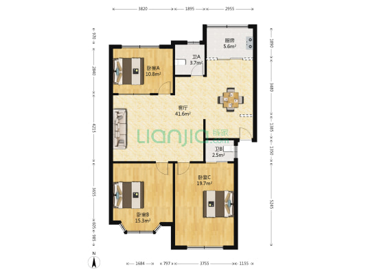 冠达华庭 3室1厅2卫 128平方