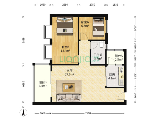 大岗翡翠蓝湾东区 2室1厅1卫 78平方