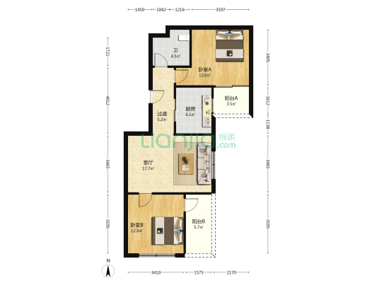 恒大天璟 2室1厅1卫 94平方