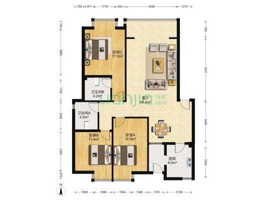 锦水苑(都江堰) 3室1厅2卫 124平方
