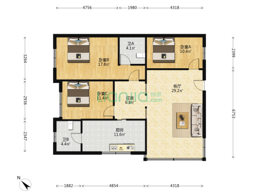 樵珍花园 3室1厅2卫 127平方