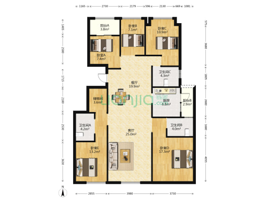 实力玖如堂 5室2厅3卫 144平方