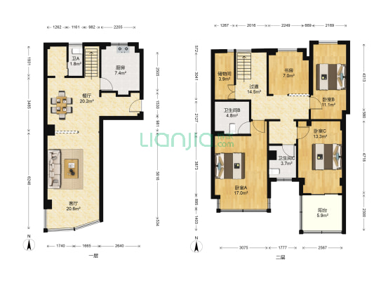 新田园三组团 4室2厅3卫 131平方