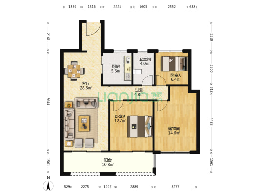 香语华庭 2室1厅1卫 105平方